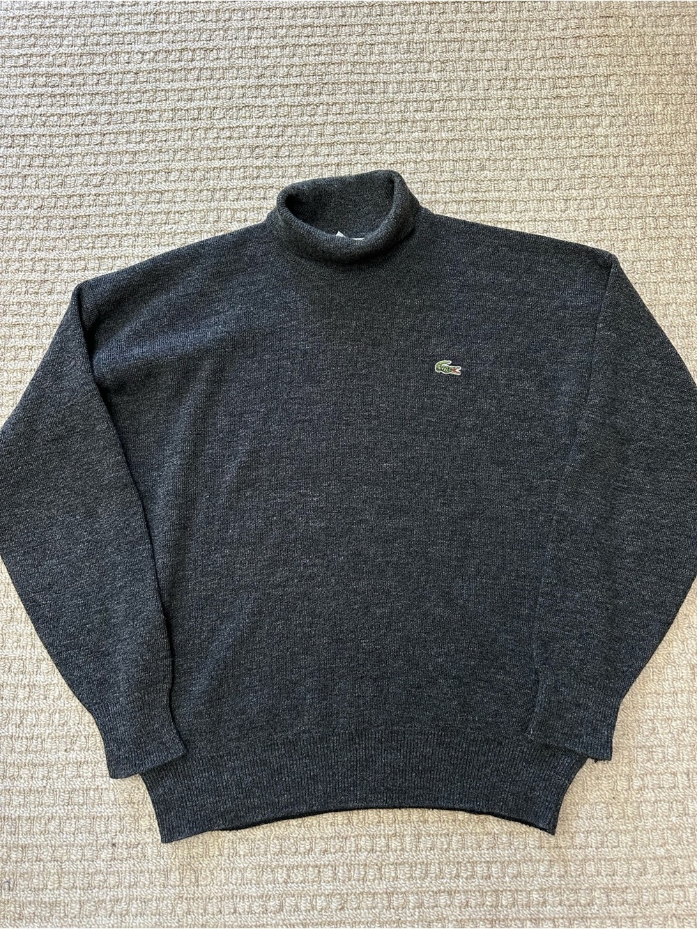 Lacoste Vintage 80s Retro Dark Gray Wool Blend Turtleneck Sweater Sz L